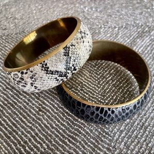 Snakeskin & Brass, Black/Ivory Bangle Bracelet Set